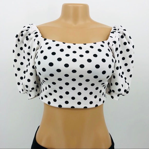 Charlotte Russe Polka Dot Off Shoulder Crop Top - Picture 2 of 7